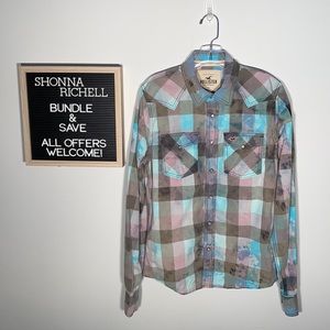 Custom Bleached Hollister Pearl Snap Shirt.  Size Large